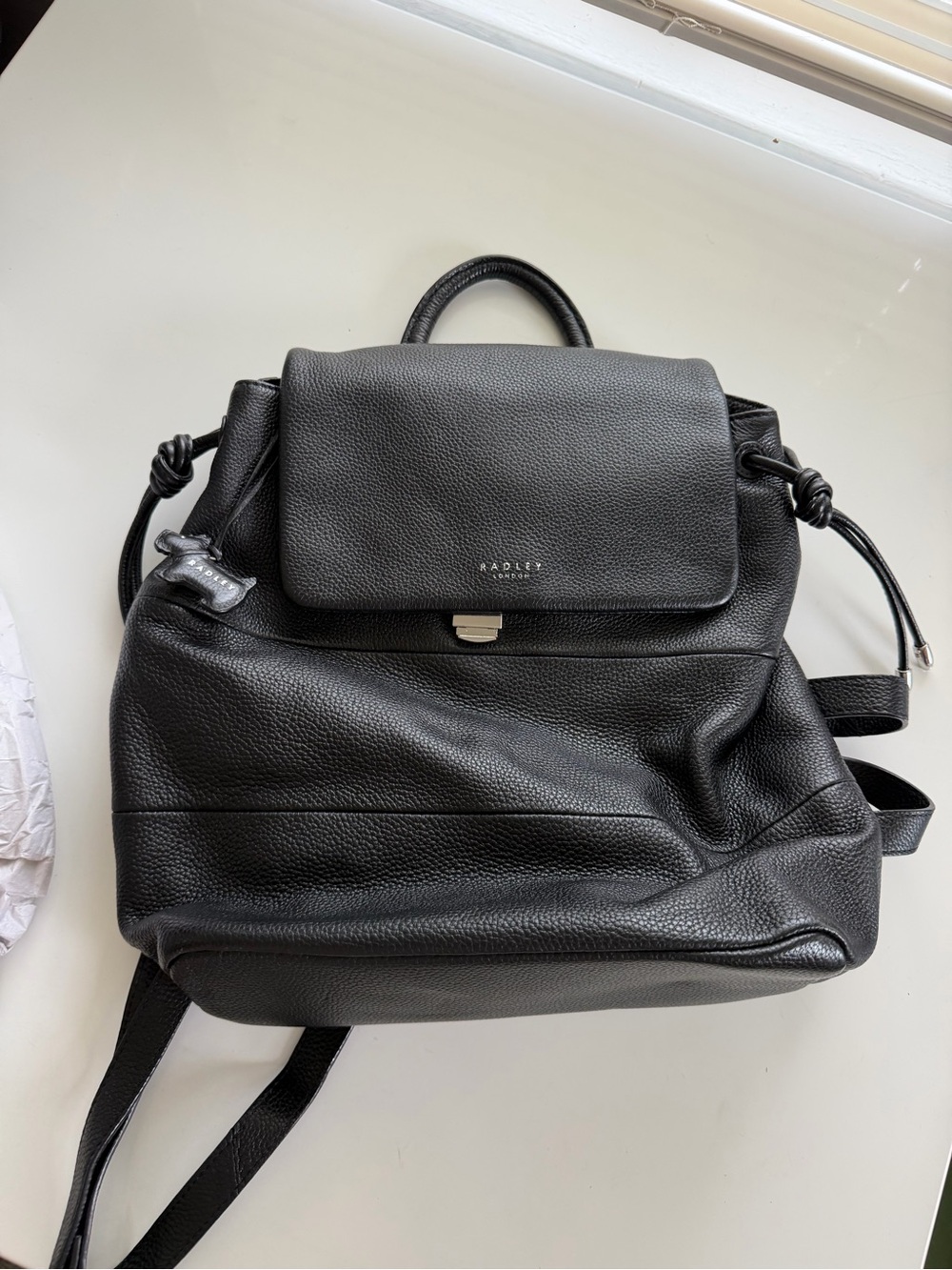 RADLEY LONDON Black Pebbled Leather Flap Backpack